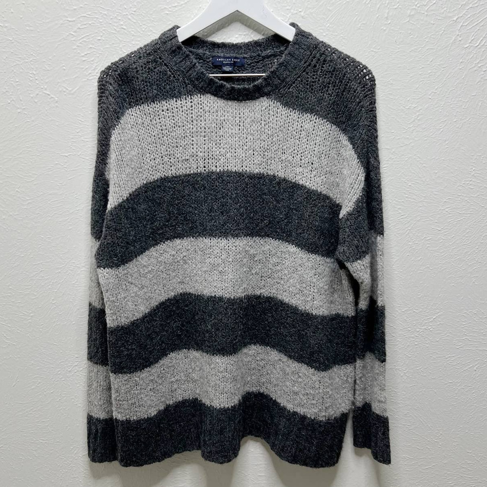 American Eagle Womens Sz L Jegging Fit Wool Blend Striped Sweater Grey